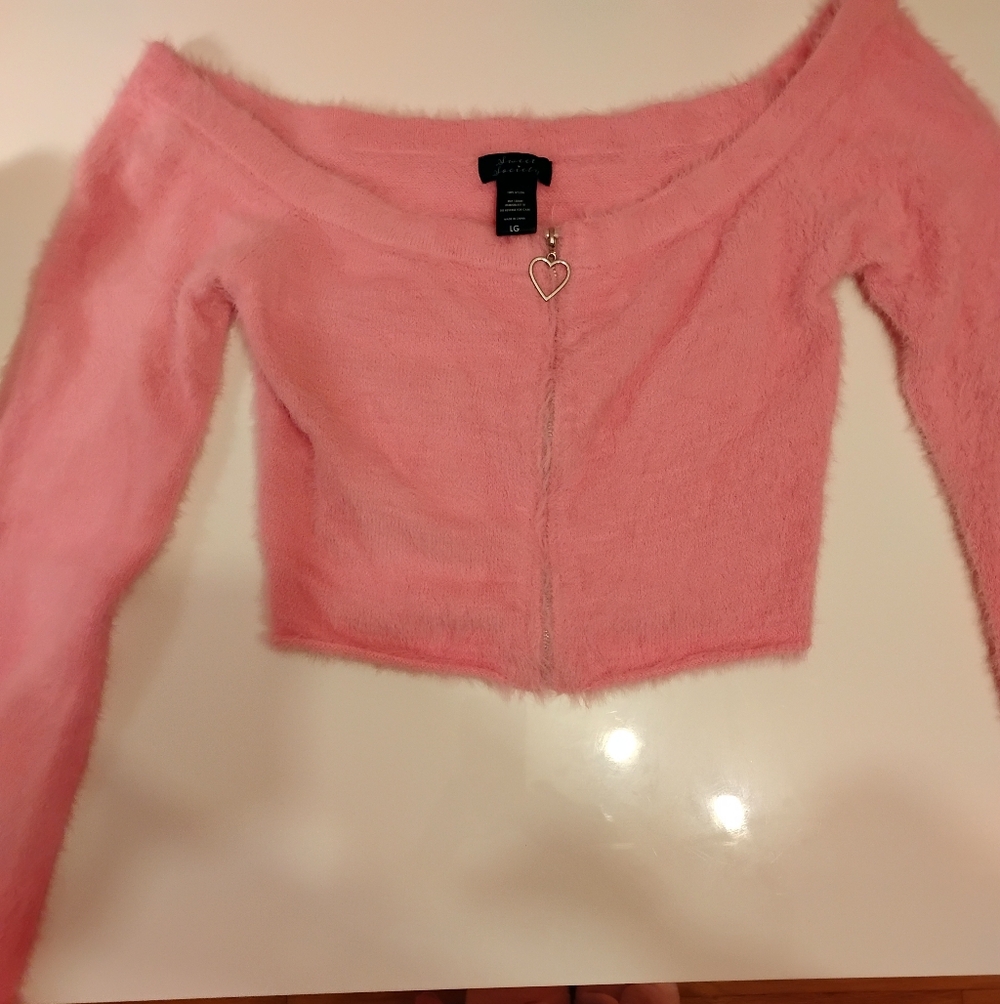 Pink Fuzzy Off-Shoulder Top